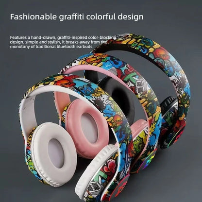 Auriculares gaming Bluetooth inalámbricos New Graffiti LX-8686 con micrófono, luz LED, compatibilidad con tarjeta TF, graves profundos y diseño circumaural para PC, gaming y niños