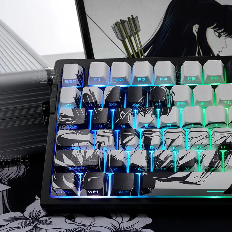 Anime Platycodon Cherry Key Cap Set PBT 130 Key Side Engraved Light Transmission for 60/84/98/108 Mechanical Keyboard ISO