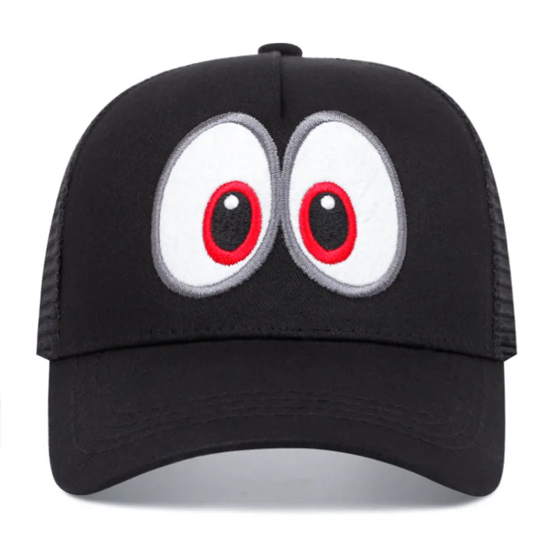Cappellino da cosplay del gioco anime Super Luigi Brothers, divertente, con occhi grandi ricamati, cappellino da baseball regolabile con visiera a becco d'anatra, cappellino da sole