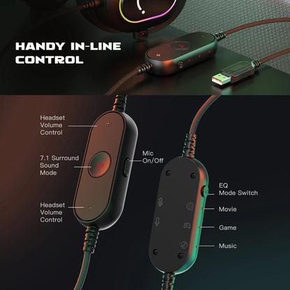 Auriculares gaming FIFINE RGB con micrófono – auriculares con cable circumaurales con sonido envolvente 7.1 para PC, PS4 y PS5 con 3 modos de ecualización