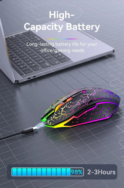 RGB Gaming Mouse Wireless Bluetooth 5.2 Mouse 1600DPI Ergonomic Silent 6 Button Rechargeable Mouse for PC MacBook Gaming & Office