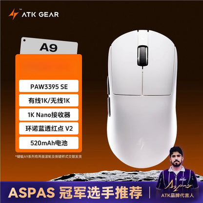 ATK Dragonfly A9 Wireless Gaming Mouse, PAW3950 Sensor, Tri-Mode Bluetooth Mouse, 30,000 DPI, 8KHz Polling Rate, Lightweight Ergonomic Esports Mouse