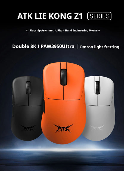 ATK Z1 Pro Max Ultra Wireless Gaming Mouse PAW3950, 8K Polling Rate, 0.39ms Low Latency, 30,000 DPI Ergonomic Gaming Mouse