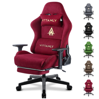 Kitinjoy Natural Suede Gaming Chair High Back Ergonomic Computer Chair with Footrest, Reclining Office Chair, Adjustable Swivel Gaming Seat