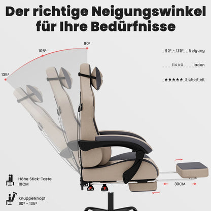 SUKIDA Ergonomischer Racing-Gaming-Stuhl, verstellbar und drehbar, mit Kopfstütze und Lendenwirbelstütze für Büro und Gaming
