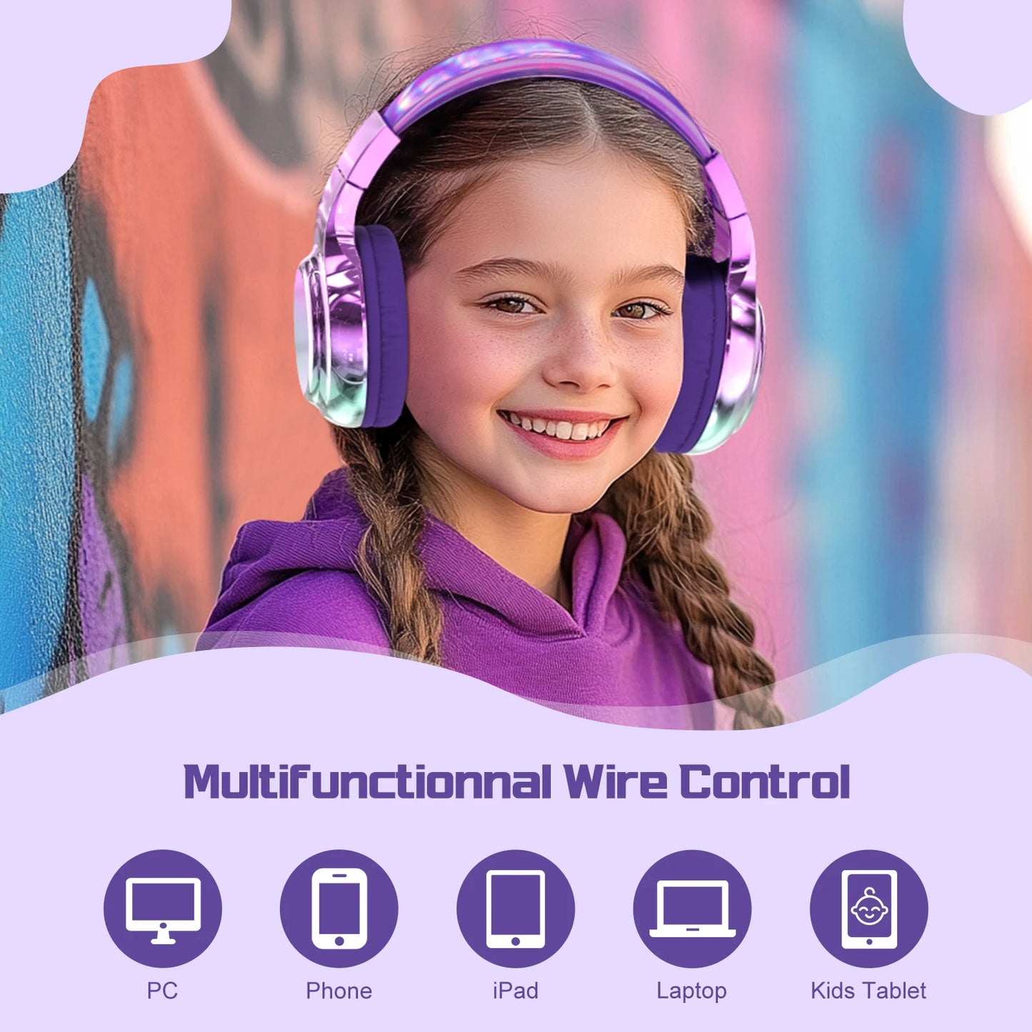Gradient Kids Bluetooth Headphones Over Ear Girls Wireless Headphones With Mic Foldable Lightweight Headset Forfor School Travel