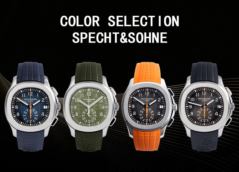 Specht & Söhne New Classic 5167 Men's Watch Orange Color Sapphire Crystal Rubber Srap Sports Male Quartz Watches 50M Waterproof