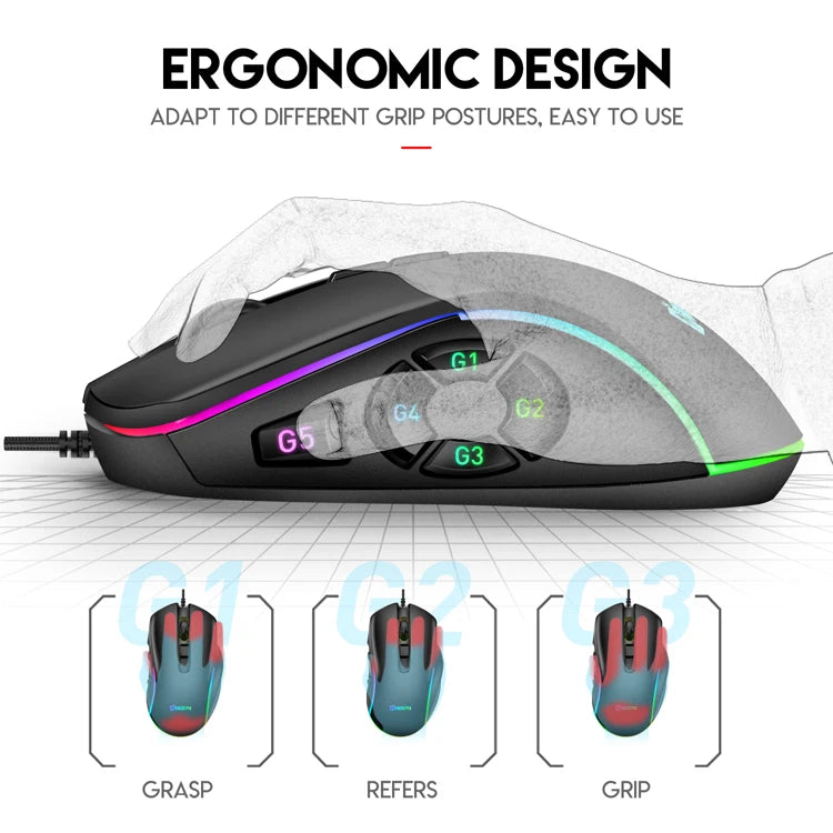 Wired Gaming Office Mouse 7200 DPI RGB Backlit Mouse with 10 Programmable Buttons, 6 Adjustable DPI Levels, Ergonomic Wired Gaming Mouse for PC & Laptop