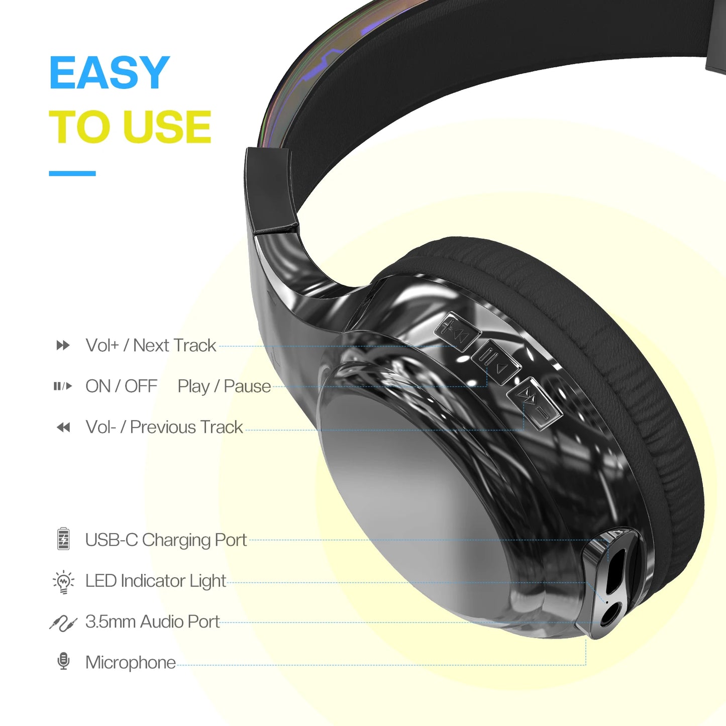 Gradient Kids Bluetooth Headphones Over Ear Girls Wireless Headphones With Mic Foldable Lightweight Headset Forfor School Travel