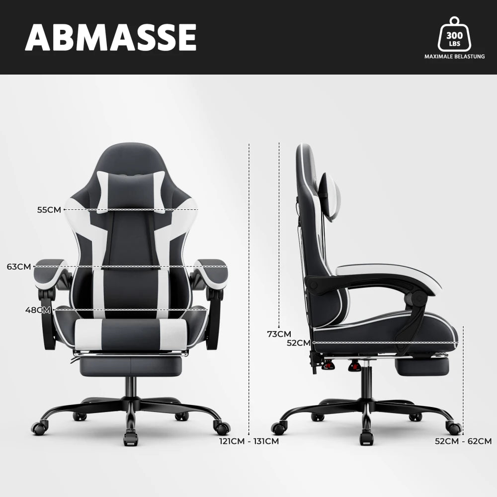 Ergonomic Gaming Chair with Lumbar Support, Comfortable PU Leather Computer Chair, Adjustable Office Gaming Chair with Breathable Design