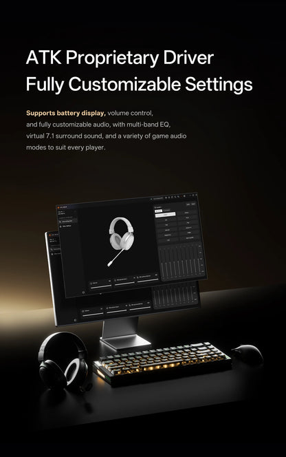ATK N9 Pro Ultra Wireless Gaming Headset with Mic, 7.1 Surround Sound Low Latency Headphones, Noise Reduction Bluetooth Headset for E-Sports Gaming