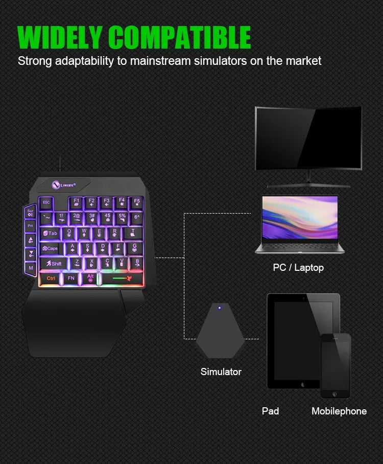 Teclado mini gaming de una mano con 35 teclas, USB, ultradelgado, con cable y retroiluminación, para portátil, PC de sobremesa y smartphone