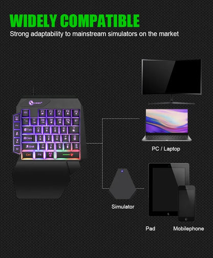 Teclado mini gaming de una mano con 35 teclas, USB, ultradelgado, con cable y retroiluminación, para portátil, PC de sobremesa y smartphone