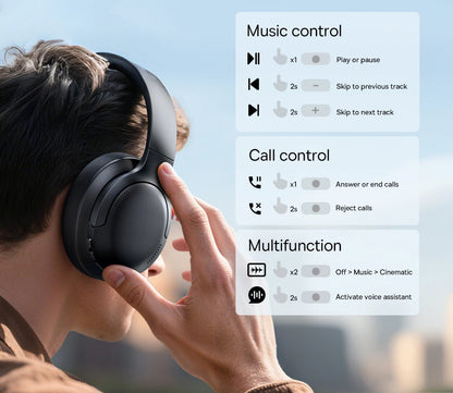 Baseus BH1 Lite Bluetooth 6.0 Wireless Headphones with Super Bass, ENC Clear Calls, 80H Playtime, Over Ear Headset for Gaming & Music