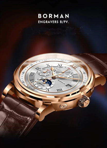 BORMAN BM3868  New 40mm  Luxury Men Automatic Mechanical Men's Watches Sapphire Multi-function Waterproof Moon Phase Clocks