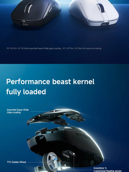MCHOSE A7 V2 Ultra Wireless Gaming Mouse with PixArt 3950Ti Sensor, 8K Polling Rate, Lightweight Bluetooth & 2.4G RGB Gaming Mouse