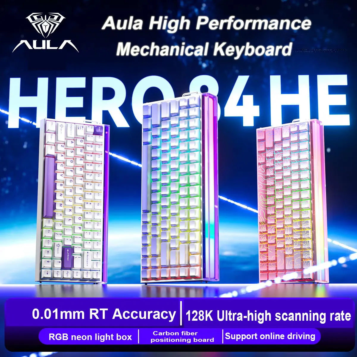 AULA HERO 84 HE Wired Mechanical Keyboard Music Rhythm RGB Gaming Keyboard 8K Return Magnetic Switch High Performance Keyboard