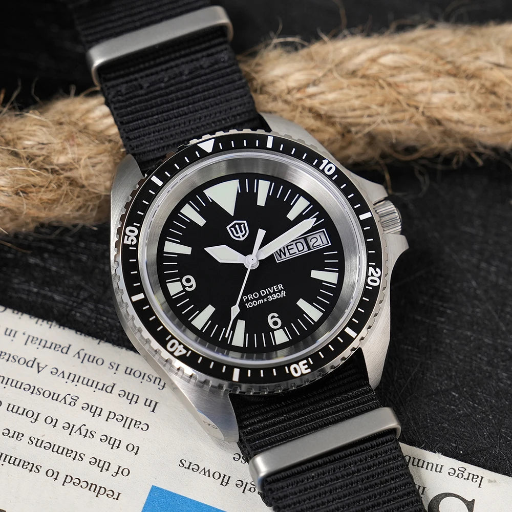 Watchdives WD1980 V3 Quartz Watch VH31 Sweep Movement Sapphire Vintage Watch 100m Waterproof Stainless Steel Luminous Mens Watch