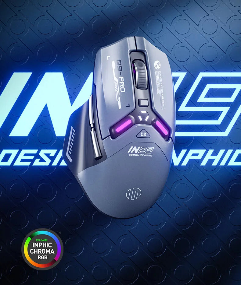 Inphic IN9PRO Wireless Gaming Mouse 26000 DPI Tri-Mode Bluetooth RGB Ergonomic Gaming Mouse with PAW3395 Sensor & 8K Polling Support