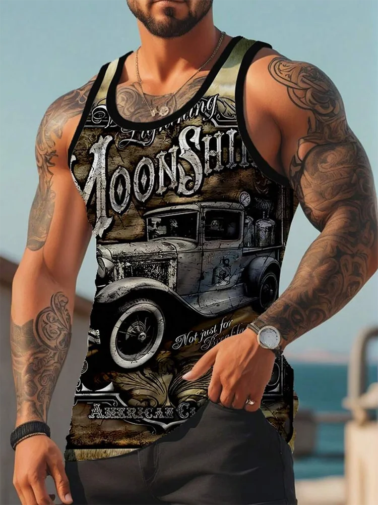 Street Fashion Personality Wolf Print Men's Tank Top Summer Daily Casual Men's Cool Tank Top Outdoor Sports Men's Tank Top