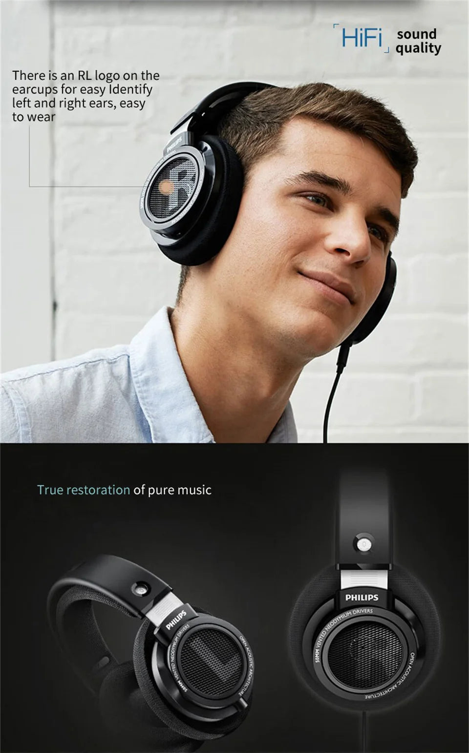 Philips SHP9500 HiFi Stereo Wired Headphones – Professional Open-Back Over-Ear Headset for Music, Gaming, Mobile & PC – High Precision Sound, 50mm Drivers, Crystal Clear Audio Performance