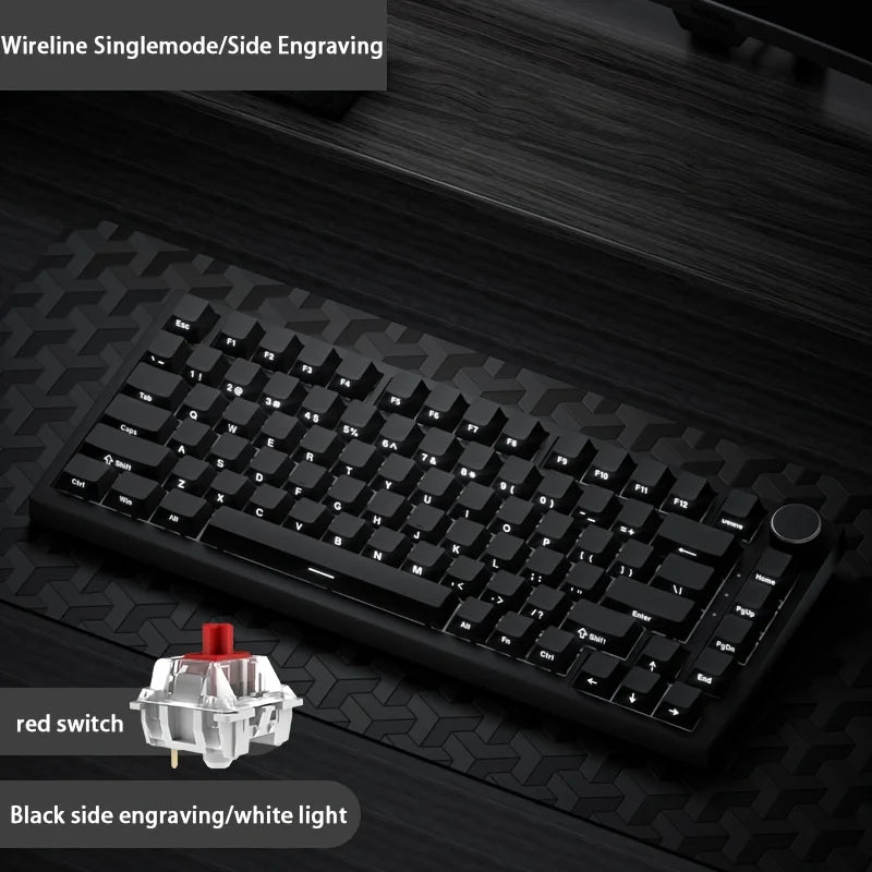 AJAZZ AK820 Mechanical Keyboard Hot-Swappable 82-Key Wired Keyboard with Rotary Volume Knob for Office, Gaming & Home