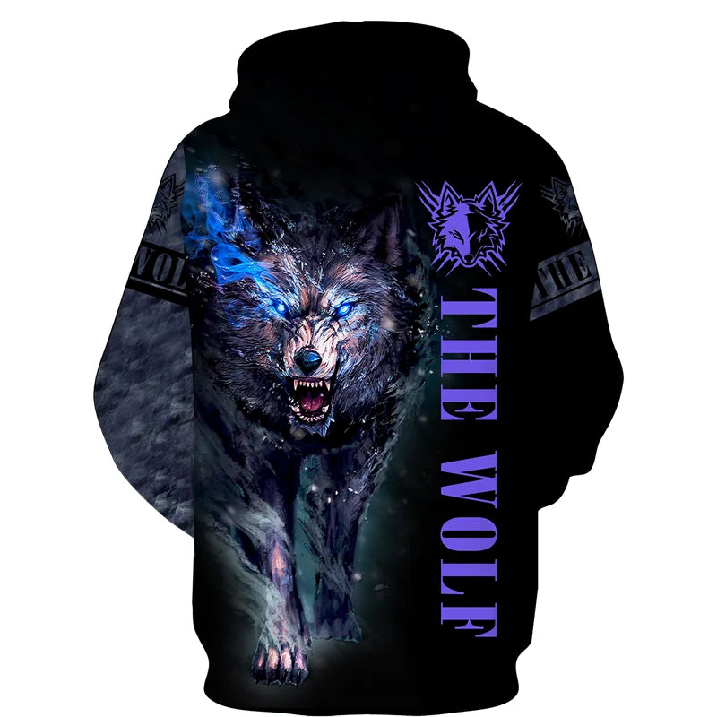 Sweat à capuz com fecho e estampado 3D de lobo, estilo streetwear, para homem/mulher, casaco com capuz unissexo casual hip-hop