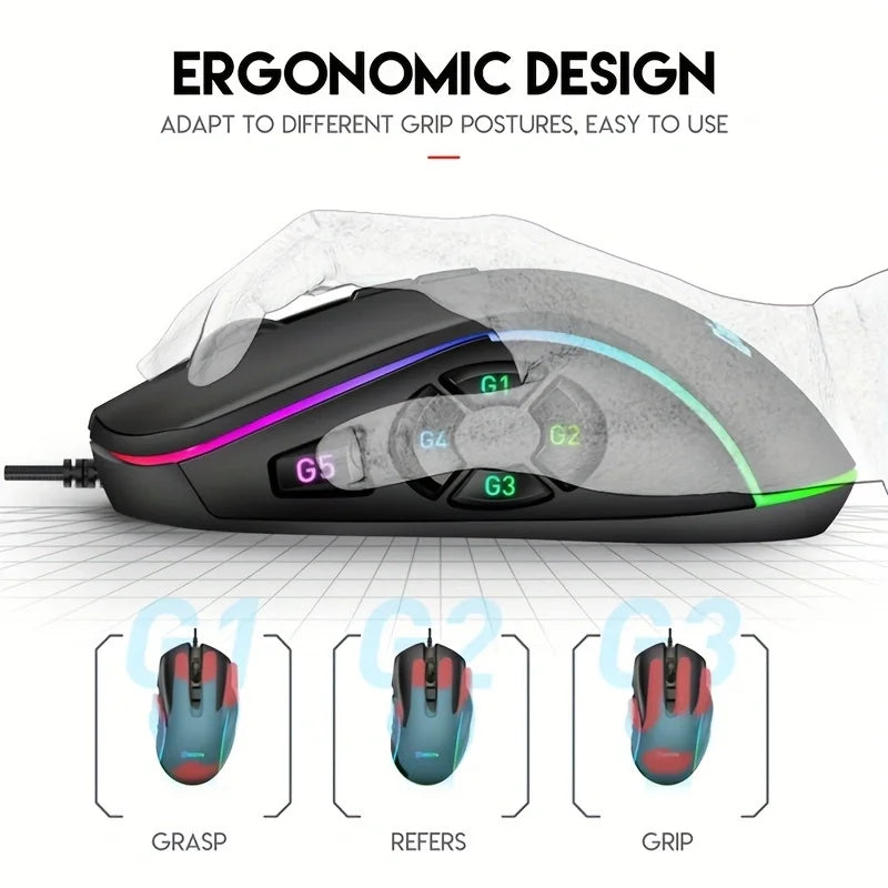 JOMAA X9 RGB Gaming Mouse, 10 Programmable Macro Wired Gaming Mouse, 12800 DPI RGB Wired Mouse for PC, Laptop, FPS, MOBA & Office