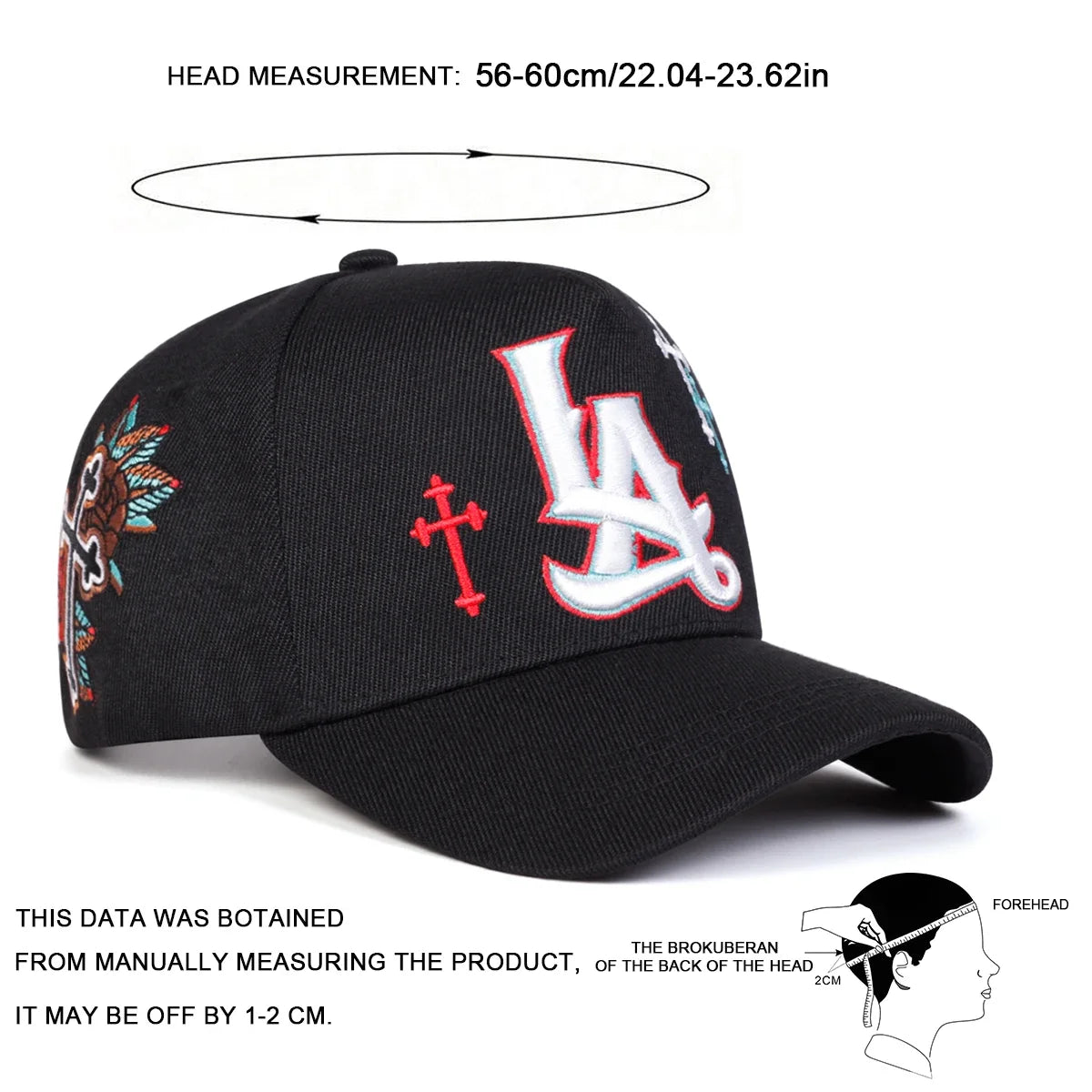 Unisex LA Letter Cross Embroidery Baseball Caps Spring and Autumn Outdoor Adjustable Casual Hats Sunscreen Hat Sports Cap