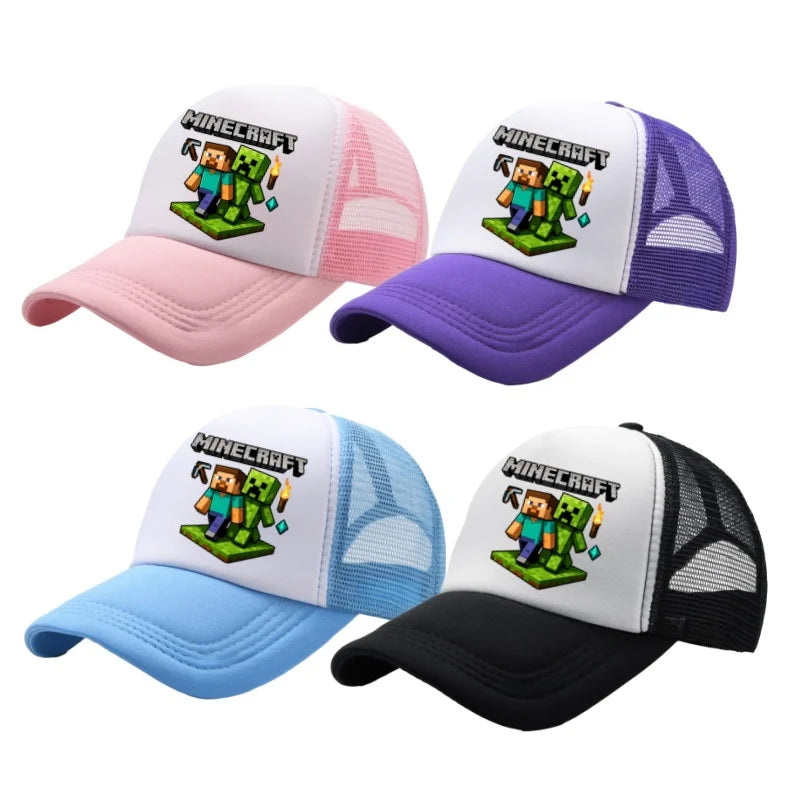 Minecraft Baseball Caps MC Pixel Game Character Print Peaked Adjustable Cartoon Sun Hat Summer Outdoor Mesh Casual Caps Gifts