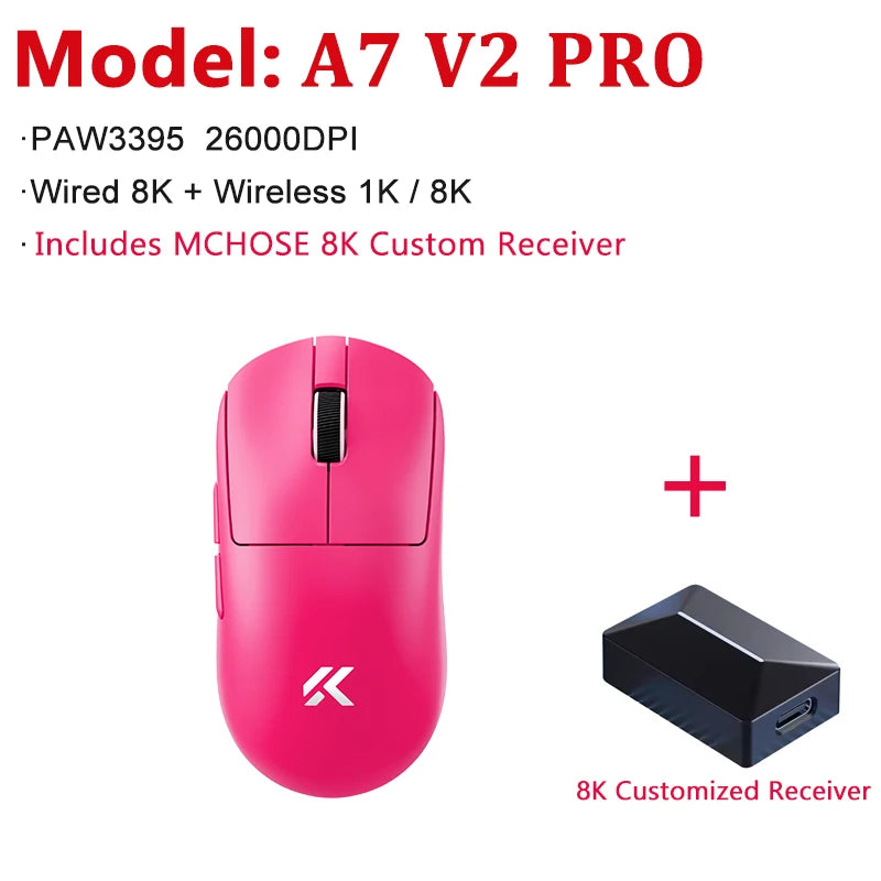 MCHOSE A7 V2 Ultra / Pro kevyt langaton pelihiiri Dual 8000Hz PAW3950 TI 42000DPI PC-e-urheilupelaajille