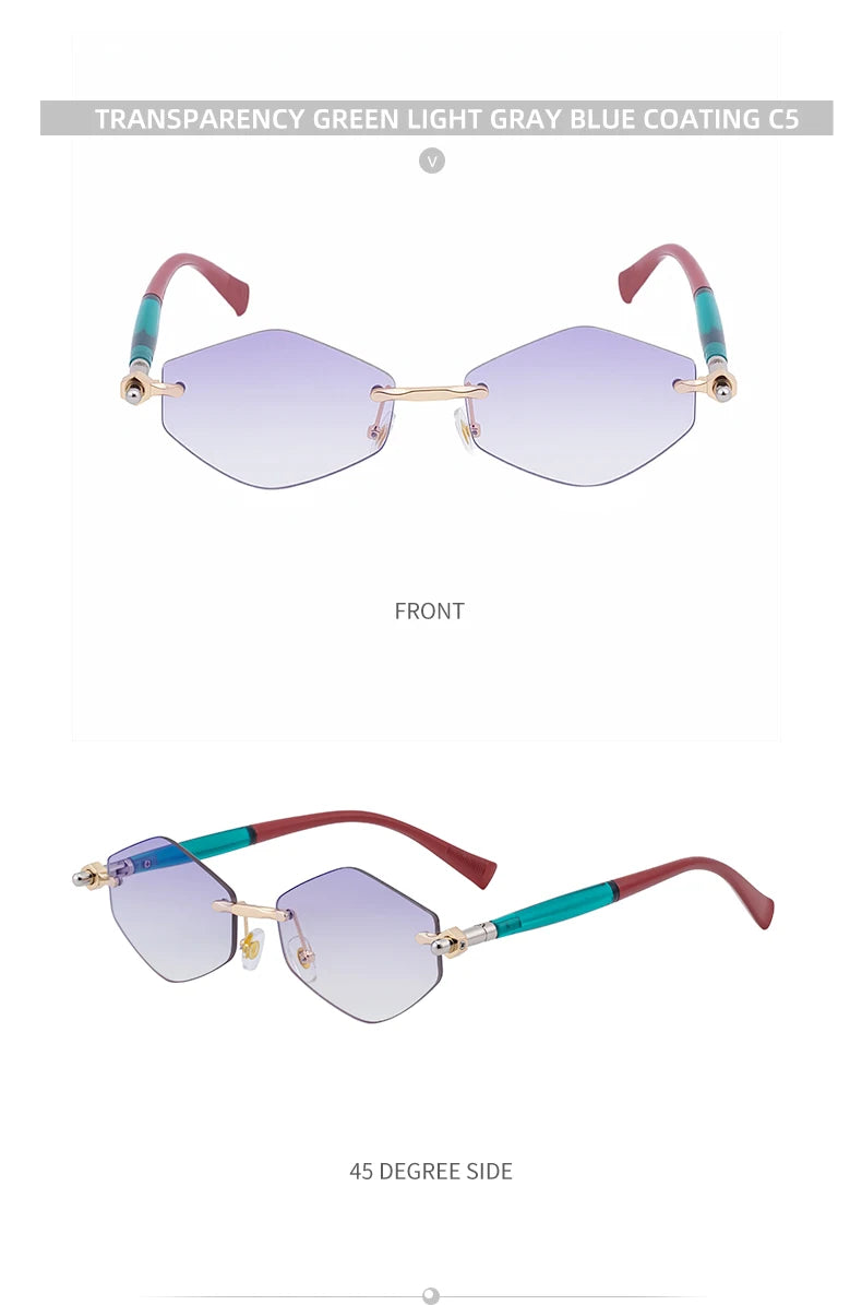 Rimless Polygon Sunglasses Women 2026 Luxury Brand Fashion Retro Sun Glasses Punk Hexagon Eyewear For Lady UV400 Outdoor Shades