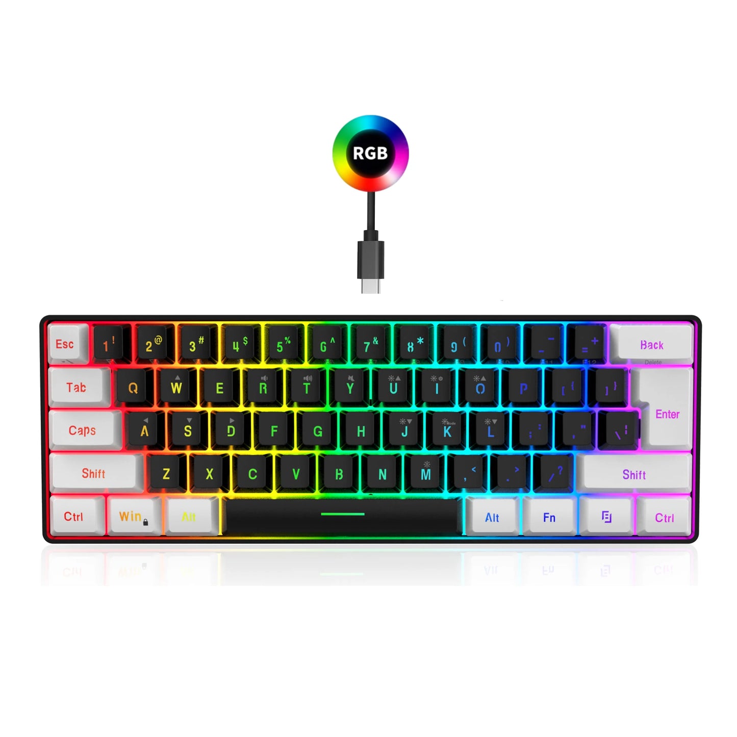 60% Gaming Keyboard Wired RGB Backlit Mini 61 Keys Membrane Keyboard Anti-Ghosting No-Conflict Ultra-Compact for Gamers