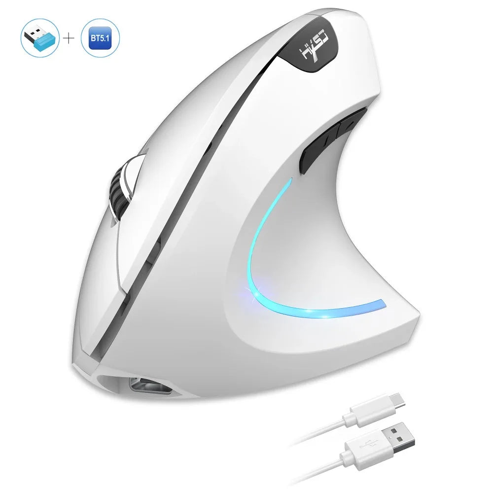 Dual Mode Wireless Vertical Mouse Bluetooth 5.1 Silent Ergonomic Mouse with 6 Buttons, Rechargeable Type-C 2400 DPI Vertical Mouse for Office Laptop PC