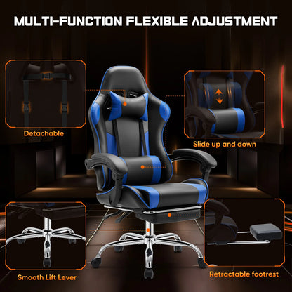 JHK Ergonomic Racing Gaming Chair with Lumbar Support, Adjustable PU Leather Computer Chair, Swivel Office Gaming Chair with Headrest & Armrests
