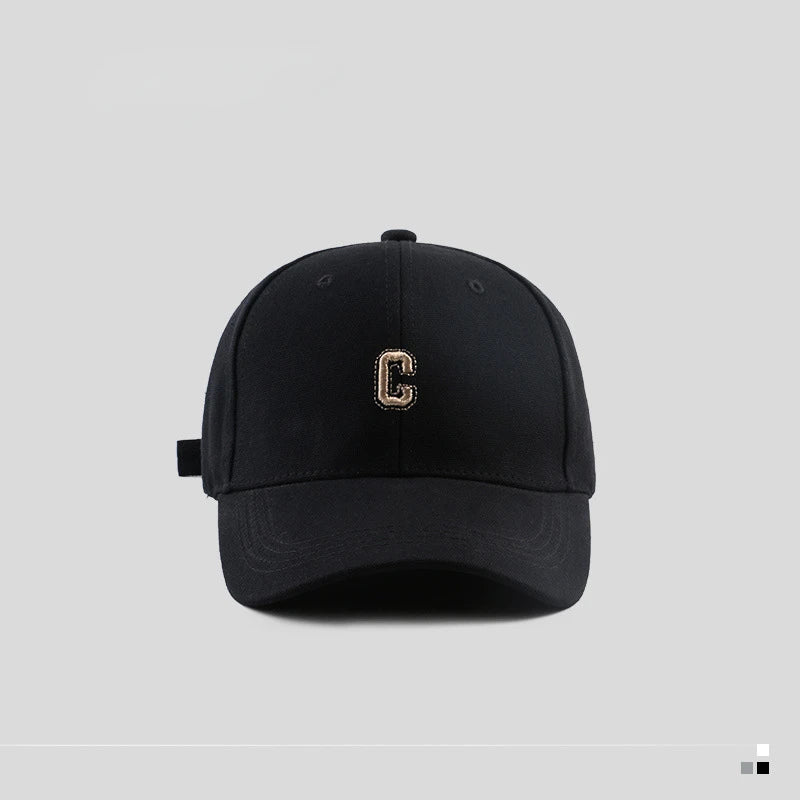 Hard-top C-bogstav baseballkasket til mænd og kvinder – koreansk version af den populære kasket med bred skygge, til store hoveder, med buet skygge