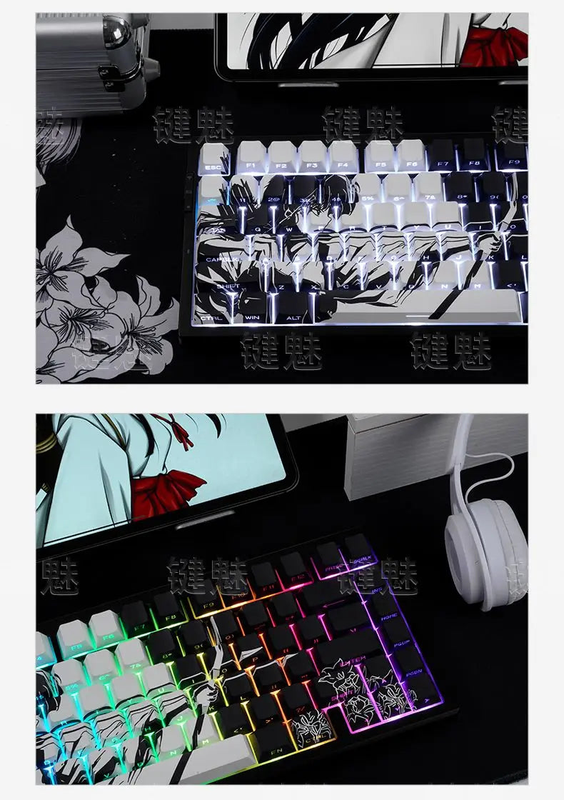 Anime Platycodon Cherry Key Cap Set PBT 130 Key Side Engraved Light Transmission for 60/84/98/108 Mechanical Keyboard ISO