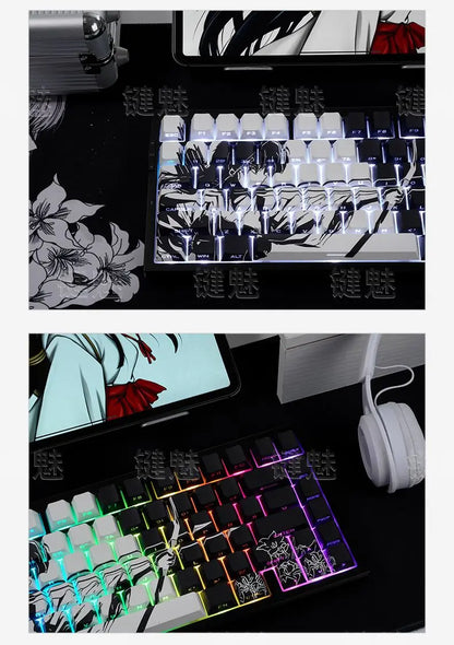 Anime Platycodon Cherry Key Cap Set PBT 130 Key Side Engraved Light Transmission for 60/84/98/108 Mechanical Keyboard ISO