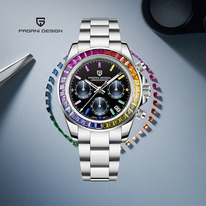 Zegarek męski PAGANI DESIGN – model z kolorowymi tarczami, luksusowy zegarek kwarcowy na rękę, chronograf wyposażony w mechanizm