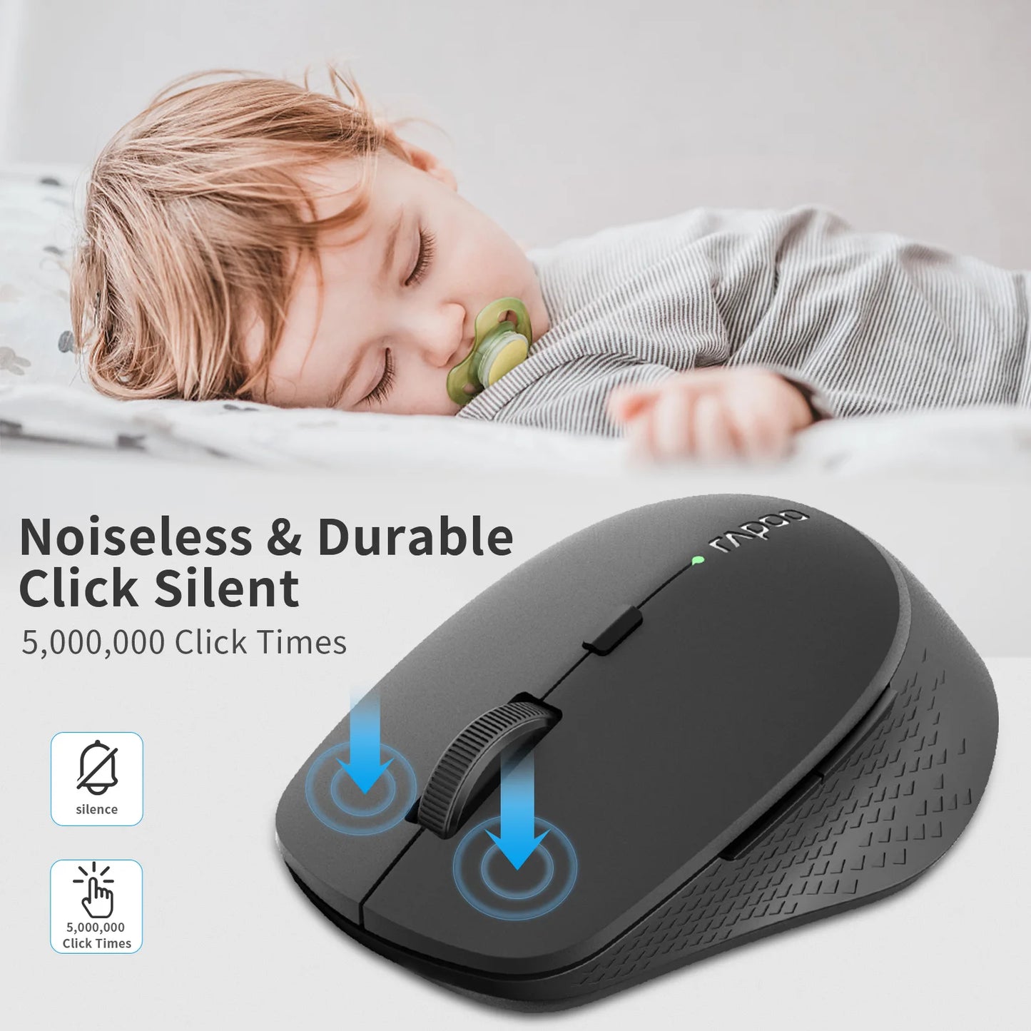 Rapoo M300G Silent Wireless Mouse, Bluetooth Multi-Mode Wireless Mouse, 2400 DPI Ergonomic Optical Mouse for Laptop, PC, Mac & Office