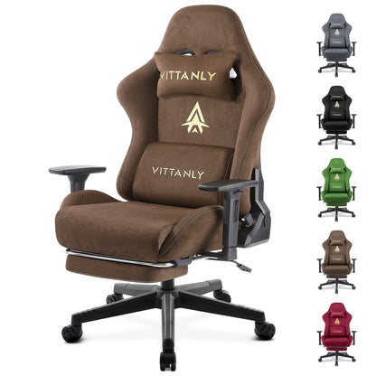 Kitinjoy Natural Suede Gaming Chair High Back Ergonomic Computer Chair with Footrest, Reclining Office Chair, Adjustable Swivel Gaming Seat