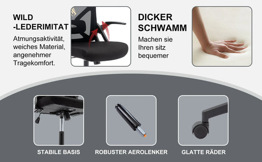 Chaise de bureau ergonomique Symino avec appui-tête, accoudoirs et soutien lombaire réglables, chaise de bureau pivotante à bascule pour la maison et le travail