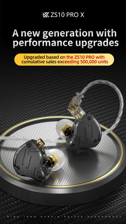 KZ ZS10 Pro X Wired HiFi Earphones Hybrid Driver In-Ear Monitor Earbuds with Powerful Bass, Music Headphones for Audiophile Sound
