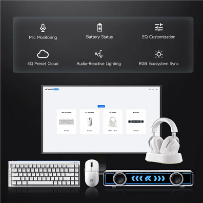 MCHOSE V9 Turbo Wireless Gaming Headset 7.1 Surround Sound RGB Esports Headphones with 60mm Drivers, Noise Cancelling Mic & Charging Base