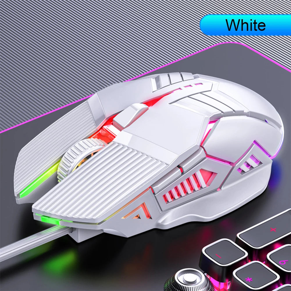 3200DPI ergonomisk trådbunden gamingmus USB datormus gamingmus med RGB-bakgrundsbelysning 6 knappar LED tyst mus för PC och laptop