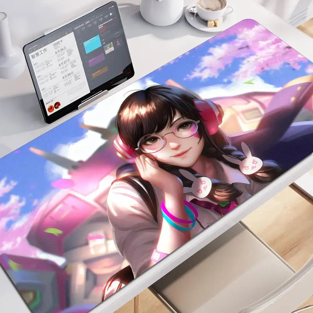 Tapete de Rato XXL Anime Gaming Girl Overwatch 900x400, Tapete de Secretária Suave em Borracha para Portátil, Escritório, Computador e Teclado, Impressão HD