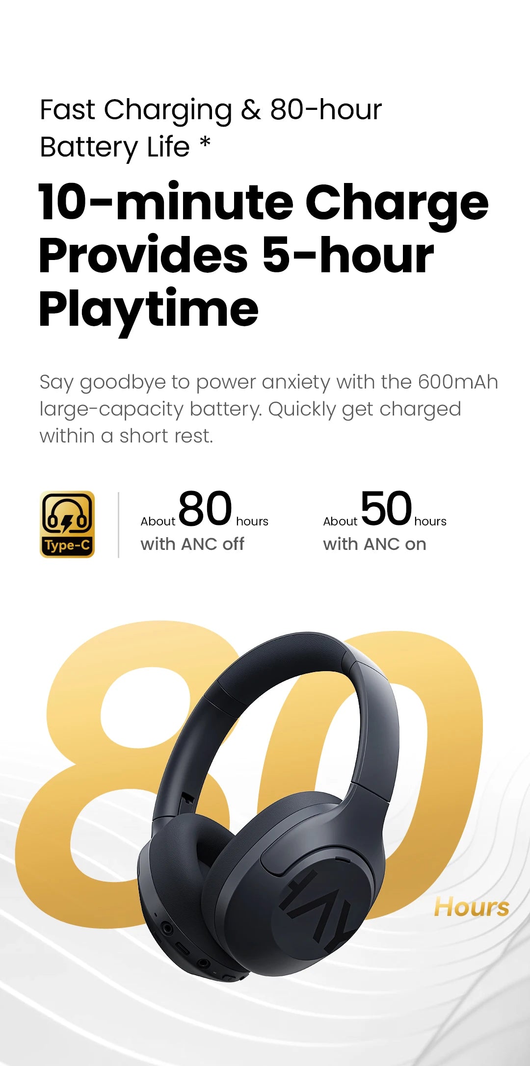 HAYLOU S30 Wireless Bluetooth 5.4 Headphones – 43dB Adaptive Noise Cancelling Over-Ear Headphones, 40mm Driver, 80H Playtime Hi-Res ANC Headset with Microphone