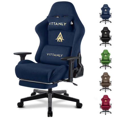 Kitinjoy Natural Suede Gaming Chair High Back Ergonomic Computer Chair with Footrest, Reclining Office Chair, Adjustable Swivel Gaming Seat