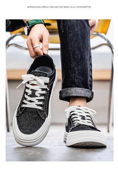 Personalized Spring and Autumn New Men's Shoes, Korean Style Fashionable Large Size Low-Top Casual Shoes, Denim Single Shoes, Versatile Sneakers