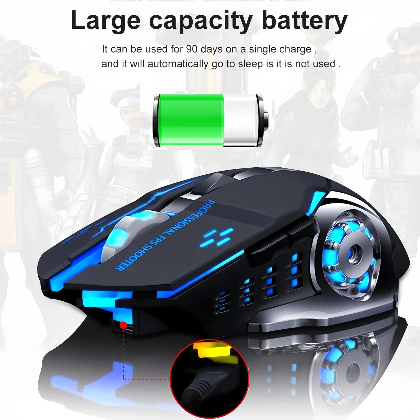 Uppladdningsbar trådlös gamingmus – tyst Bluetooth/USB, RGB-belysning, e-sport för PC